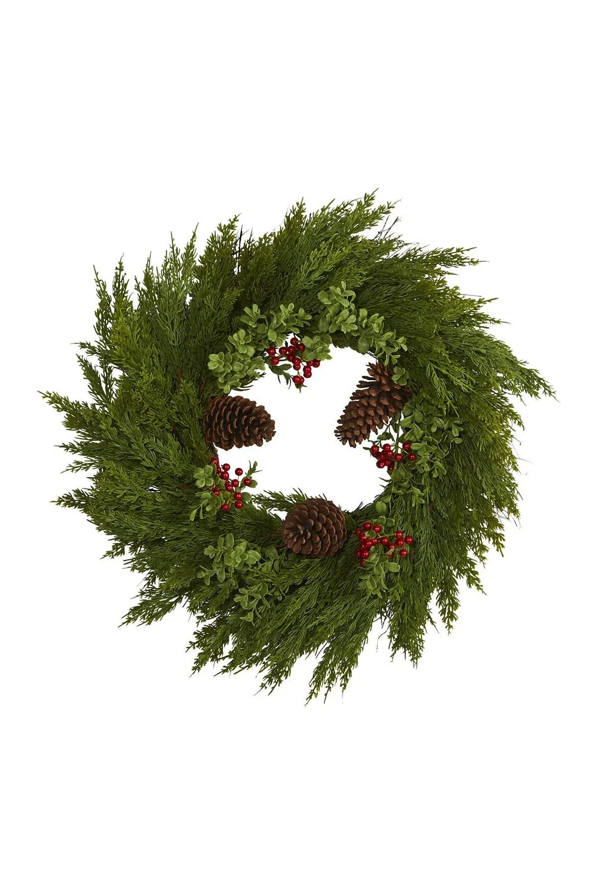 "26'' Cypress with Berries and Pine Cones Artificial Wreath"