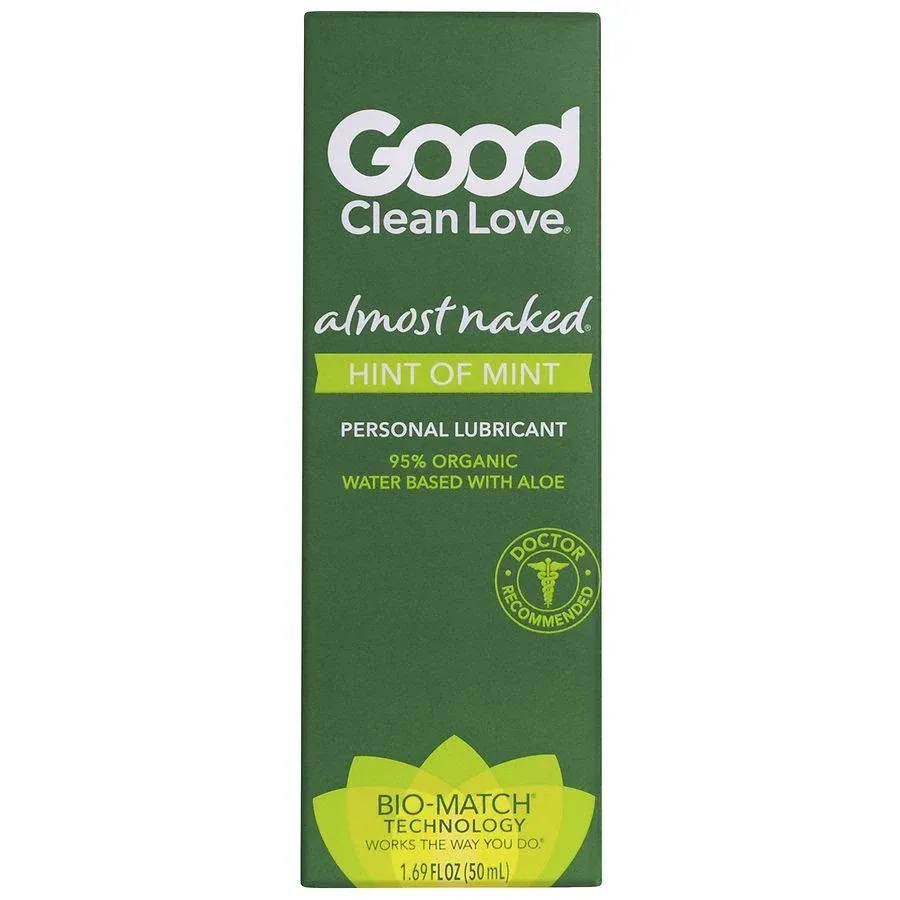 Good Clean Love Almost Naked Hint of Mint Organic Water-Based Lube, Personal Lubricant with Aloe Vera, Safe for Adult Toys & Condoms, pH-Balanced, Intimate Wellness Gel for Men & Women, 1.69 Oz