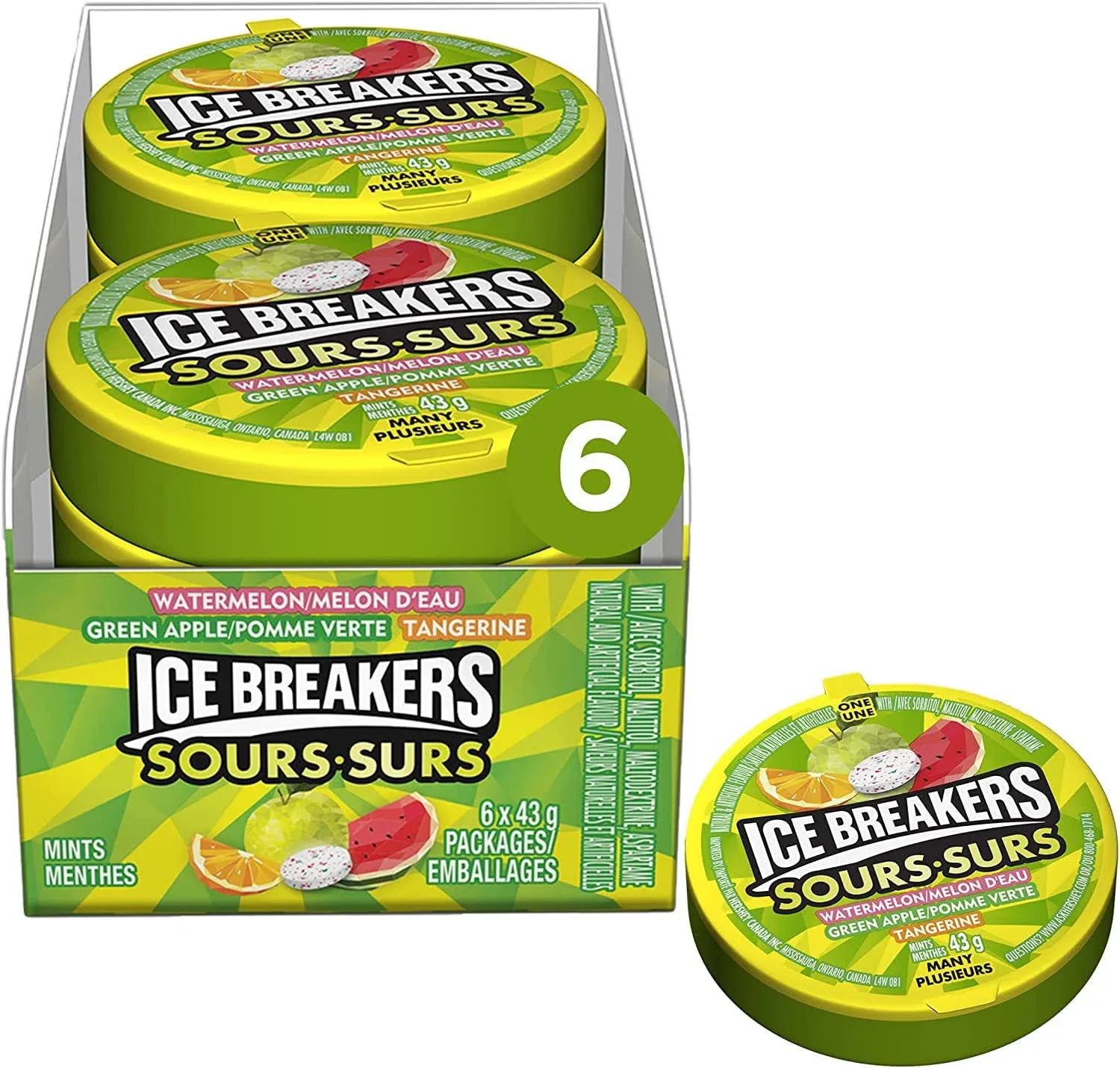 Ice Breakers Sour Fruits, 43g/1.5oz Pucks, (6ct) {Imported from Canada}