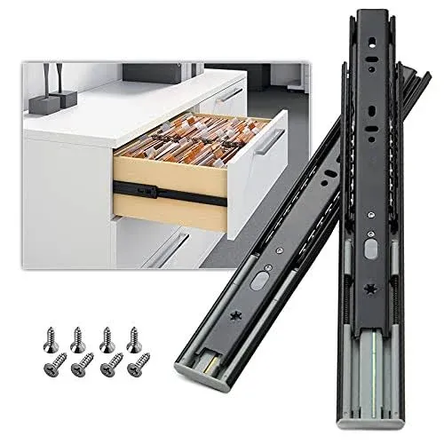 AOLISHENG 1 Pair Soft Close Drawer Slides 12 14 16 18 20 22 24 Inch 100 lb Load Capacity Side Mount Full Extension Ball Bearing Self Slow Closing Rail Cabinet Metal Runner Dresser Glide Track Black