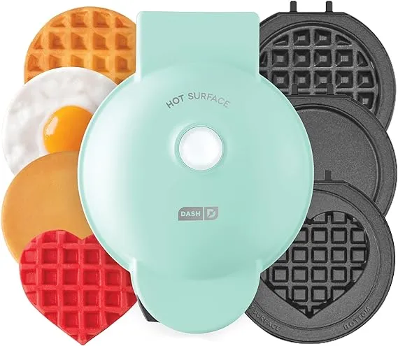 DASH MULTI-PLATE MINI WAFFLE MAKER 7 INTERCHANGEABL<wbr/>E HOLIDAY PLATES + BAG