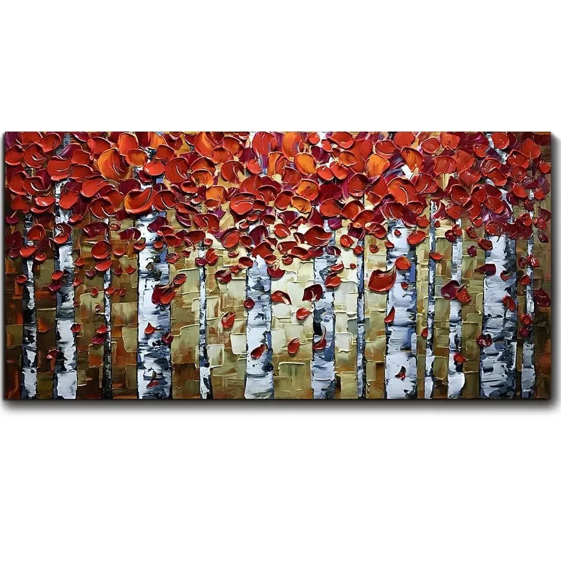 V-inspire Paintings, 24x48 inch Paintings Oil Hand Painting Red Birch Trees ...