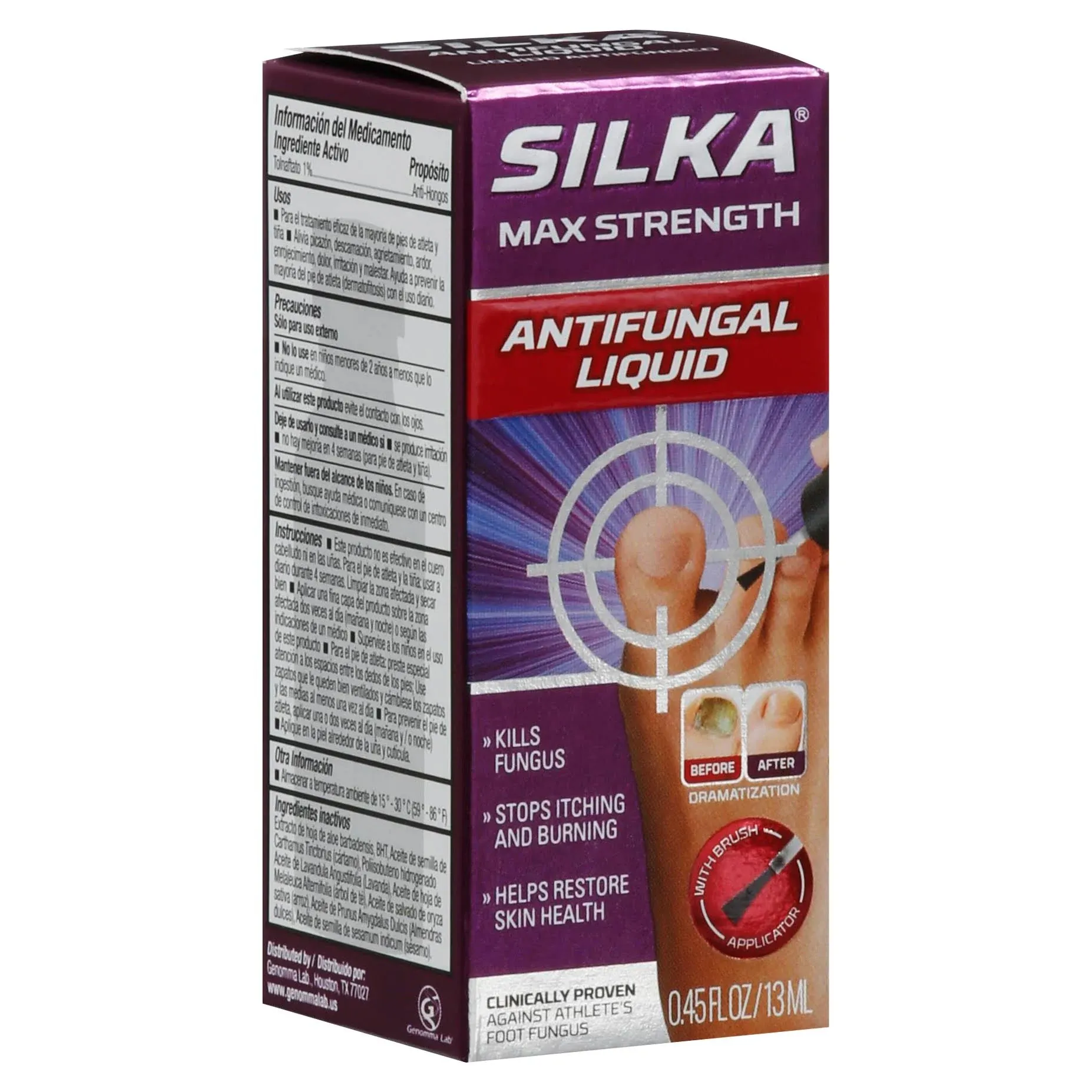 SILKA Max Strength Antifungal Liquid for Toenail Health, With Brush Applicator, Treats Fungus, Ringworm & Athlete’s Foot, Restores Appearance of Discolored Nail, Tolnaftate 1%, 0.45 Fl Oz, Pack of 3