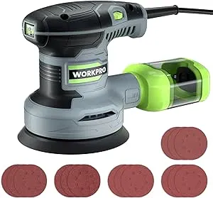 WORKPRO 5-Inch Random Orbit Sander, 6 Variable Speeds 7000 to 14000 RPM, 2.5 Amp Electric Sander for Woodworking with Dust Collector, 15pcs