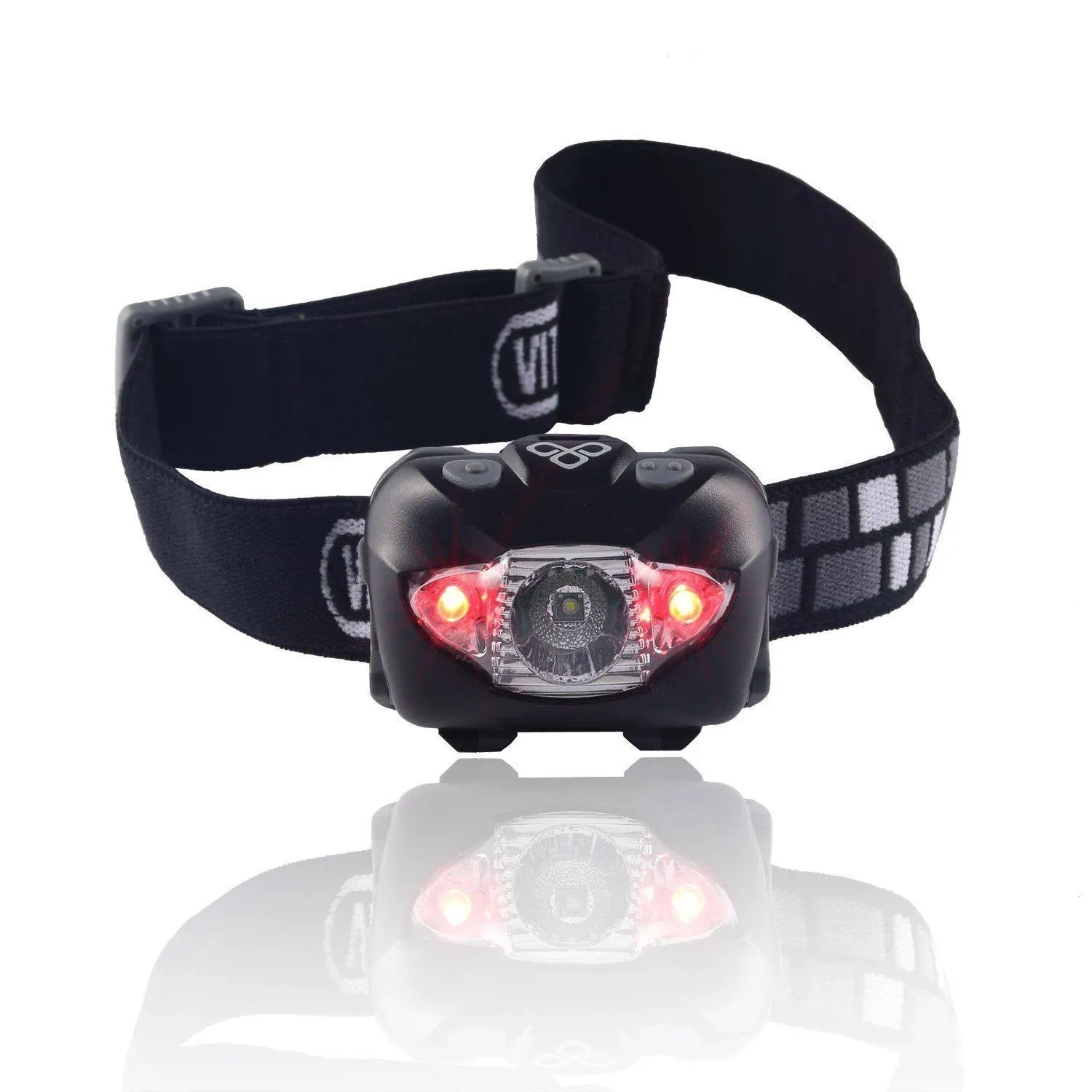 VITCHELO V800 Headlamp Flashlight with White and Red LED Lights. Super Black 