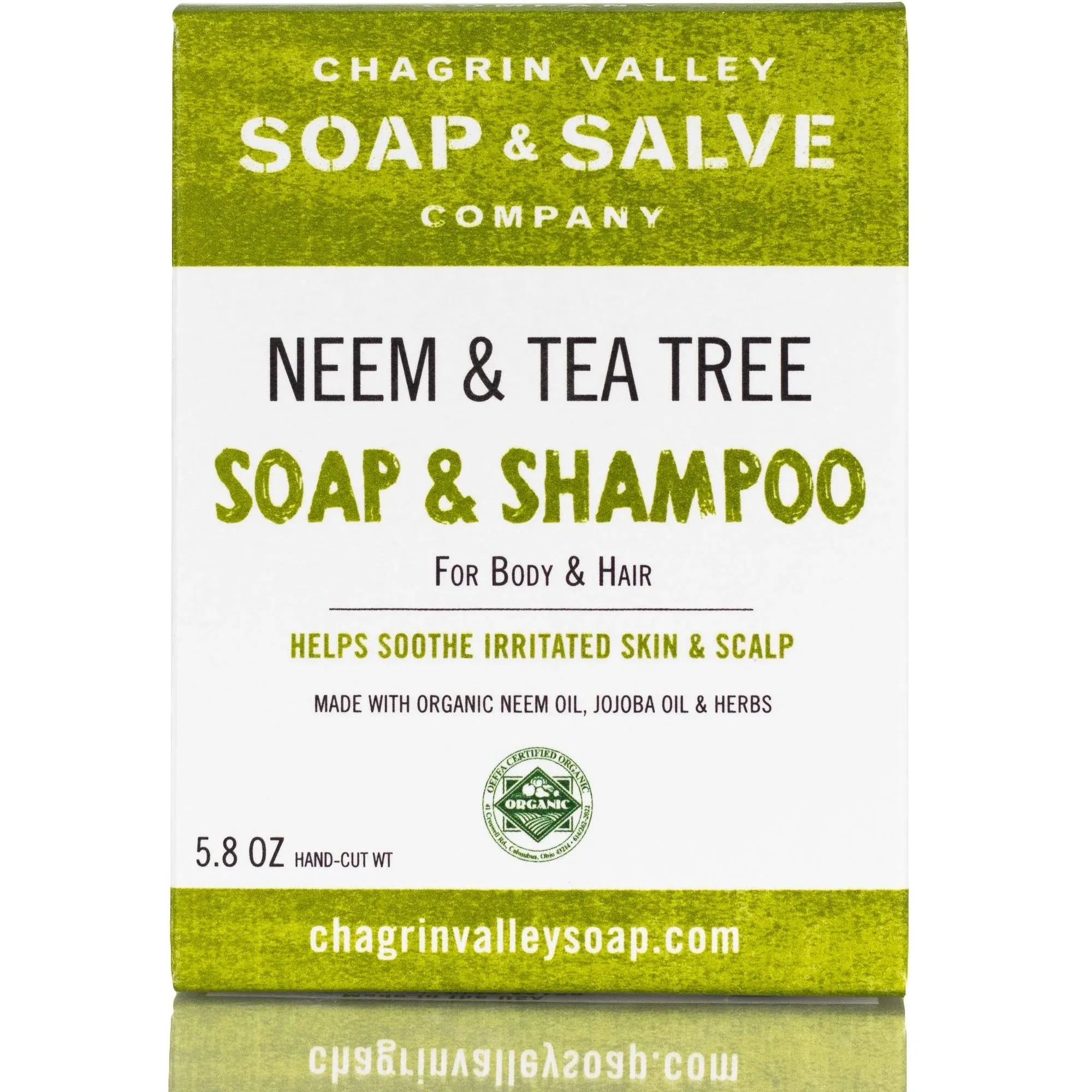 Chagrin Valley Soap & Salve Natural Neem Soap & Shampoo – Soothe Dry, Itchy, Irritated Skin Conditions - Plastic Free – Vegan – Neem Body & Hair Shampoo – 5.6 OZ (159g) Bar