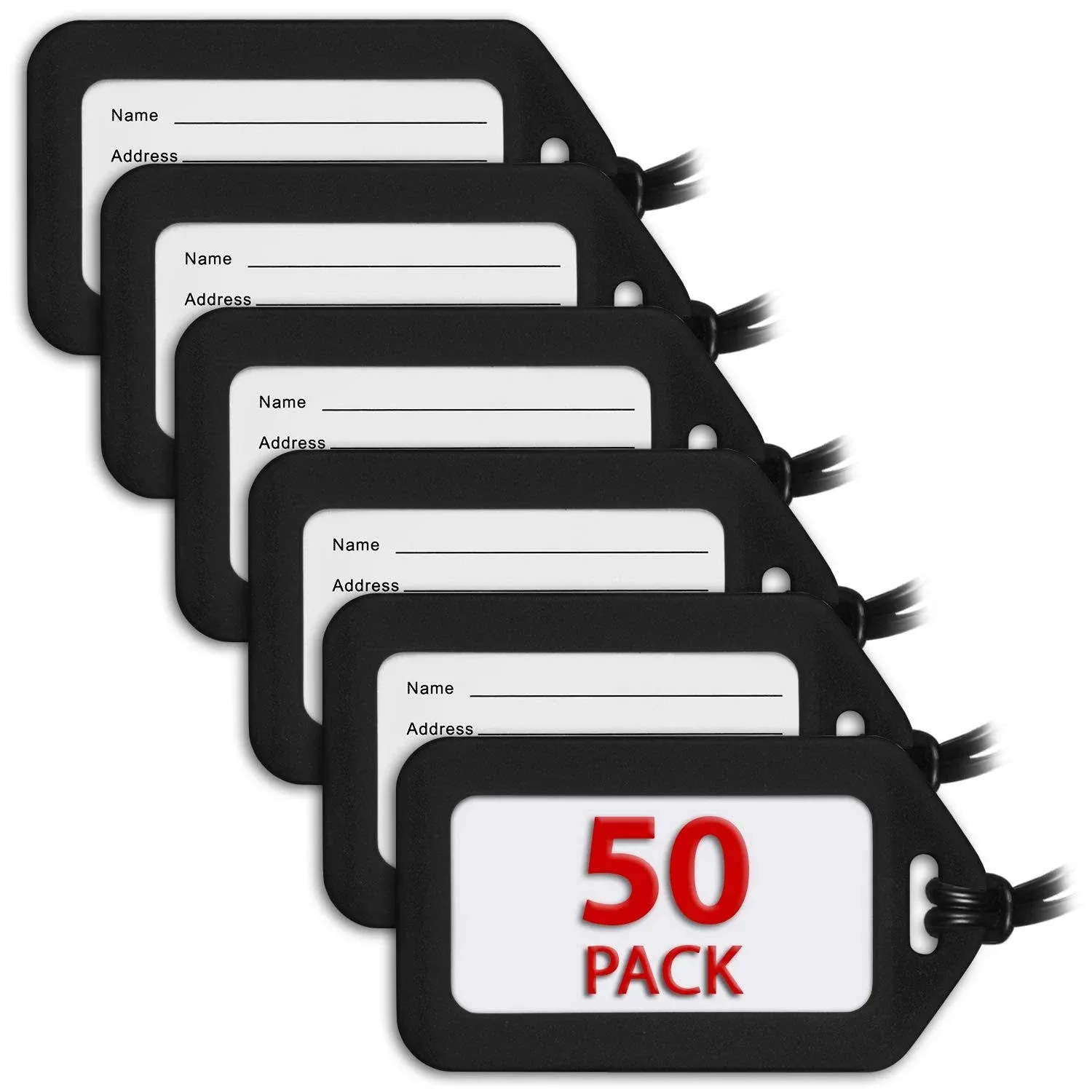 Mifflin-USA Luggage Tags (Black, 6 pk), Bag Tag for Baggage, Suitcase Tags Bulk