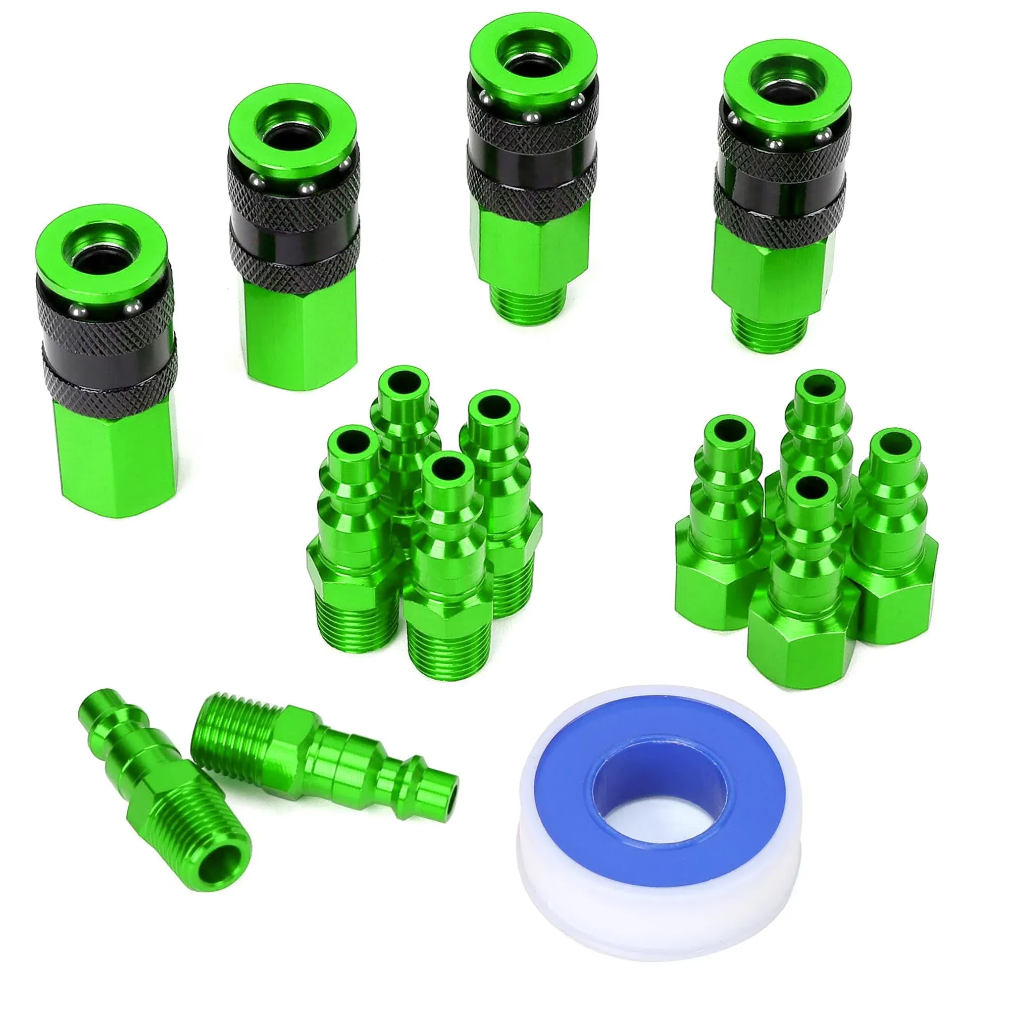 FYPower 15 Pieces 1/4" NPT Aluminum Air Coupler and Plug Kit, Quick Connect Air Fittings, Industrial Quick Connector Set (Blue)