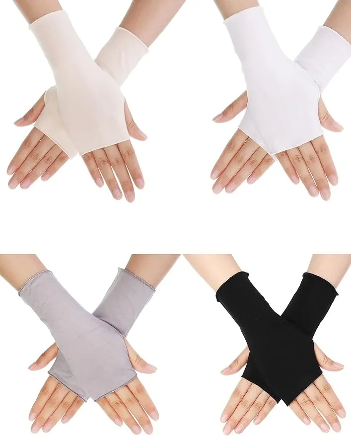 Women Sunblock Fingerless Driving Glass Half Palm UV Protection Gloves, 4 Pairs