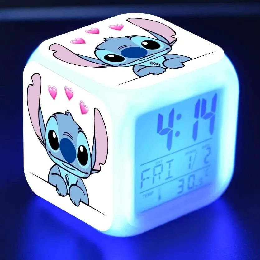 aixomy LED Stitch Anime Digital Alarm Clock - Mini size, 8cm,3 inch, 7 Colors ...