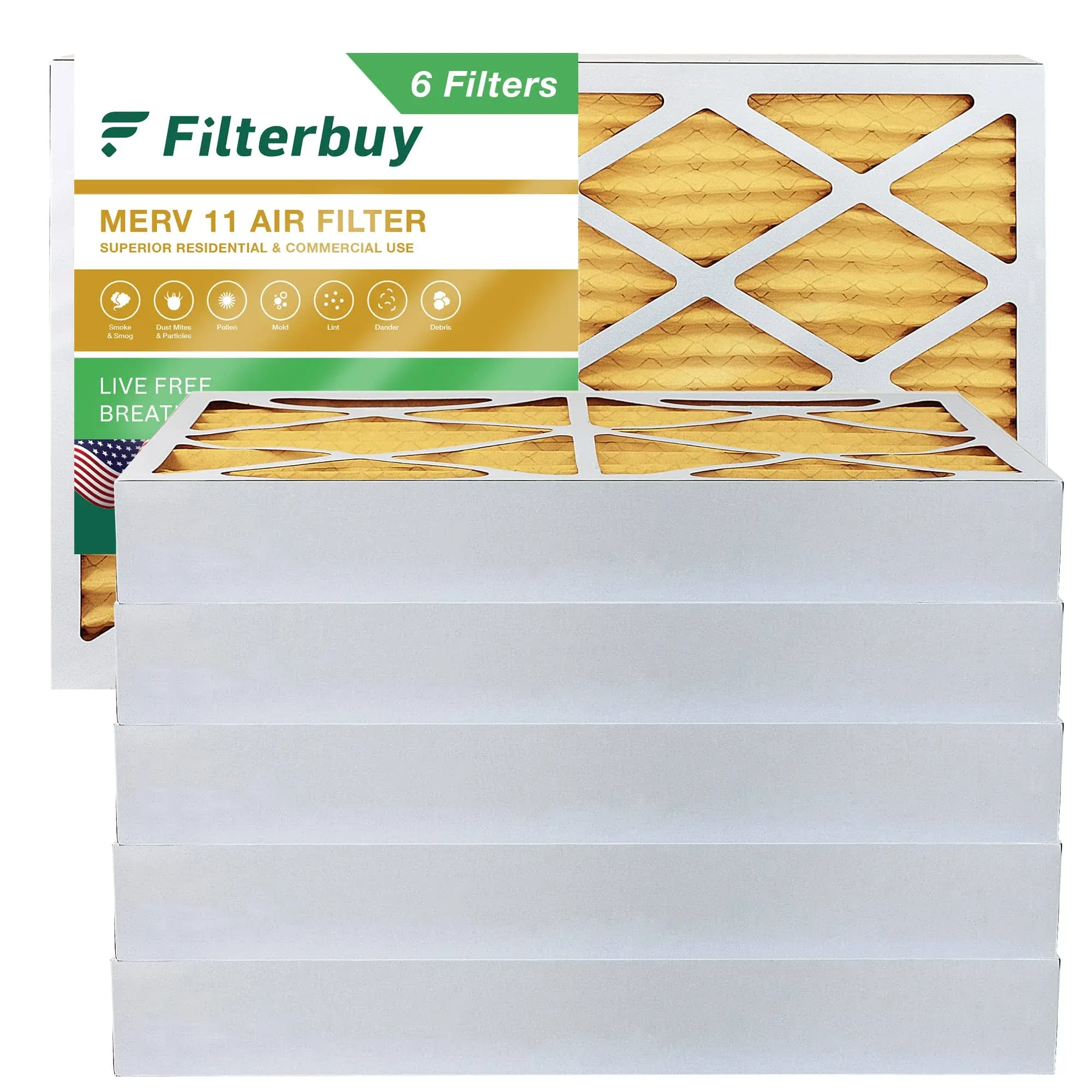 Filterbuy AFB16x25x4M11pk6Filterbuy 16x25x4 Air Filter MERV 11, Pleated HVAC AC Furnace Filters Replacement (Set of 6)