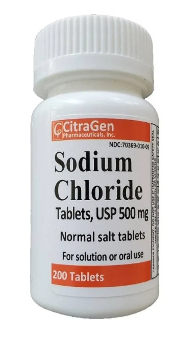 Sodium Chloride Tablets 500 mg (0.5 gram), USP Normal Salt Tablets - 200 Tablets by CitraGen Pharmaceuticals, Inc.