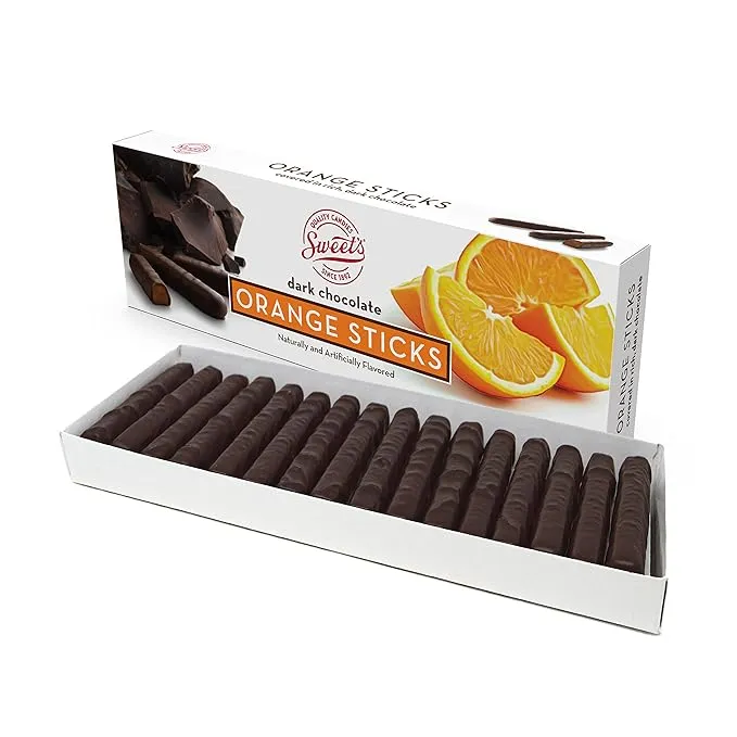 Sweet Candy Dark Chocolate Orange Sticks - Chocolate Covered Candy - Orange Flavor With Dark Chocolate Coating - Old Fashioned Sweet Treat - One (1) 10.5oz Box