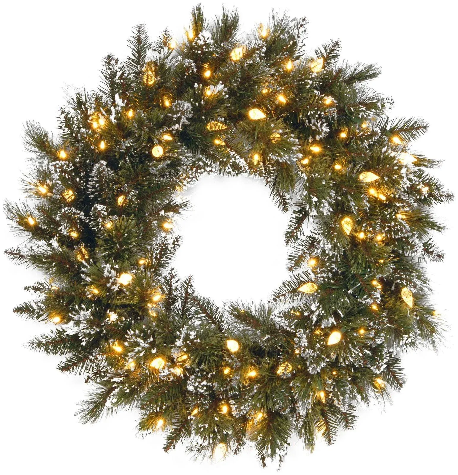 National Tree Glittery Bristle Pine Wreath with White LED Lights 24"