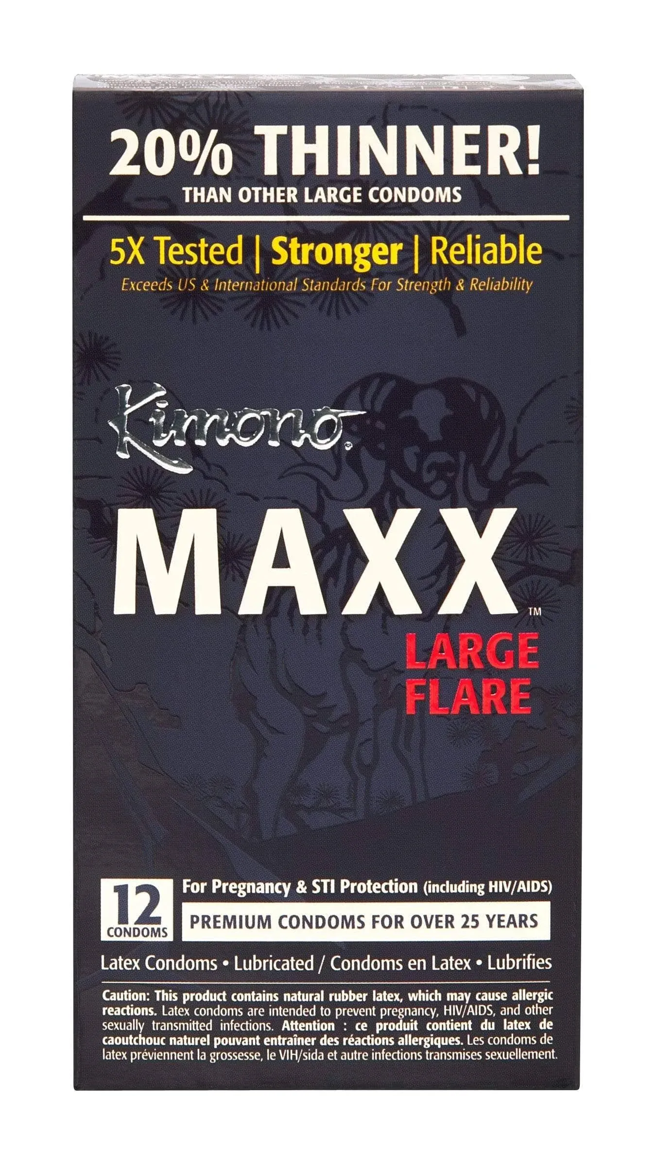 Kimono MAXX Large Flare Condoms - Premium Lubricated Natural Latex Condoms, Thin, Unique Flared Design, Extra Room, Vegan-Friendly, No Latex Odor - Strength & Sensitivity - Pack of 24