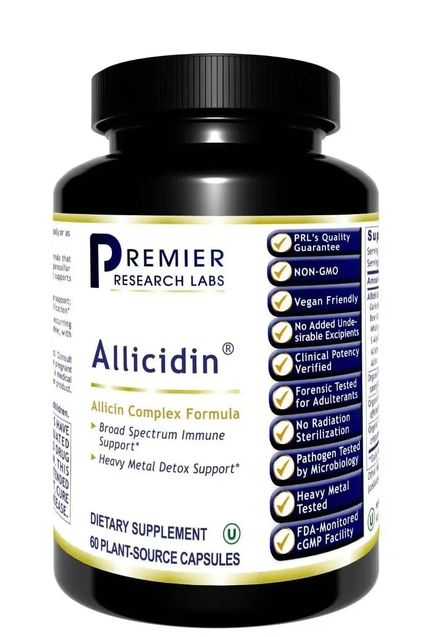 Premier Research Labs Allicidin - Garlic Allicin Supplement, Garlic Supplements, Garlic Pills, Allicin Extract, Garlic Extract, Odorless Garlic Capsules, Immune Support - 60 Vegetarian Capsules