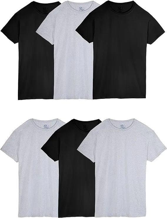 Fruit of The Loom Men's Short Sleeve Crew T-Shirt, Black 6 Pack