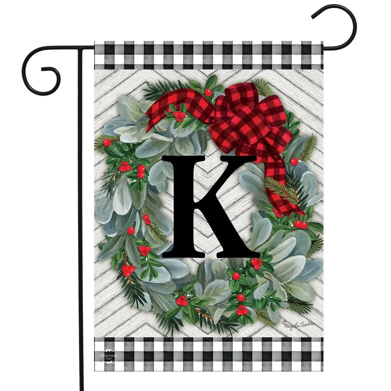 Winter Wreath Monogram Letter K Garden Flag 12.5&#034; x 18&#034; Briarwood Lane