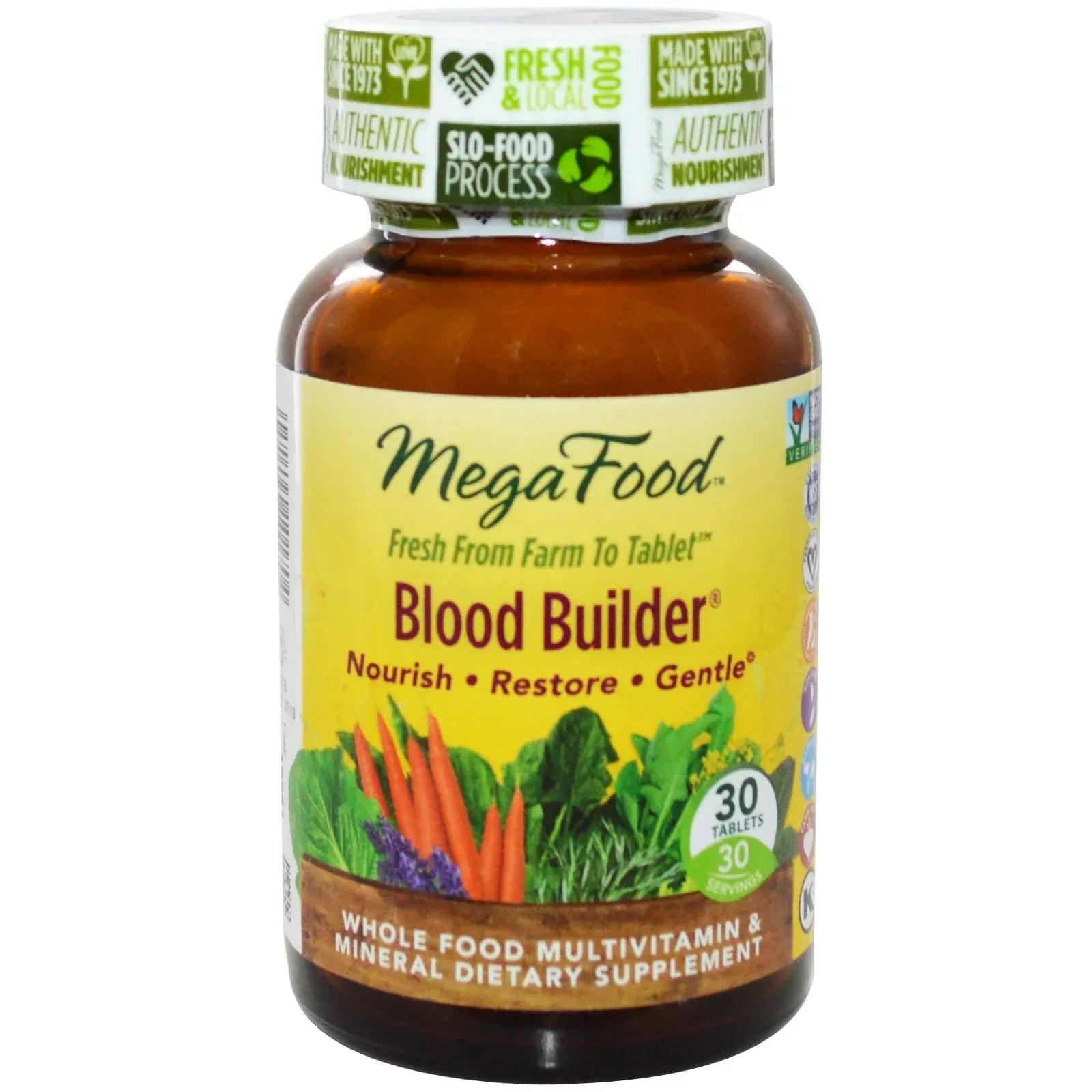 MegaFood Blood Builder - Iron Supplement Clinically Shown to Increase Iron Levels without Side Effects - Energy Support with Iron, Vitamins C and B12, and Folic Acid - Vegan - 180 Tabs