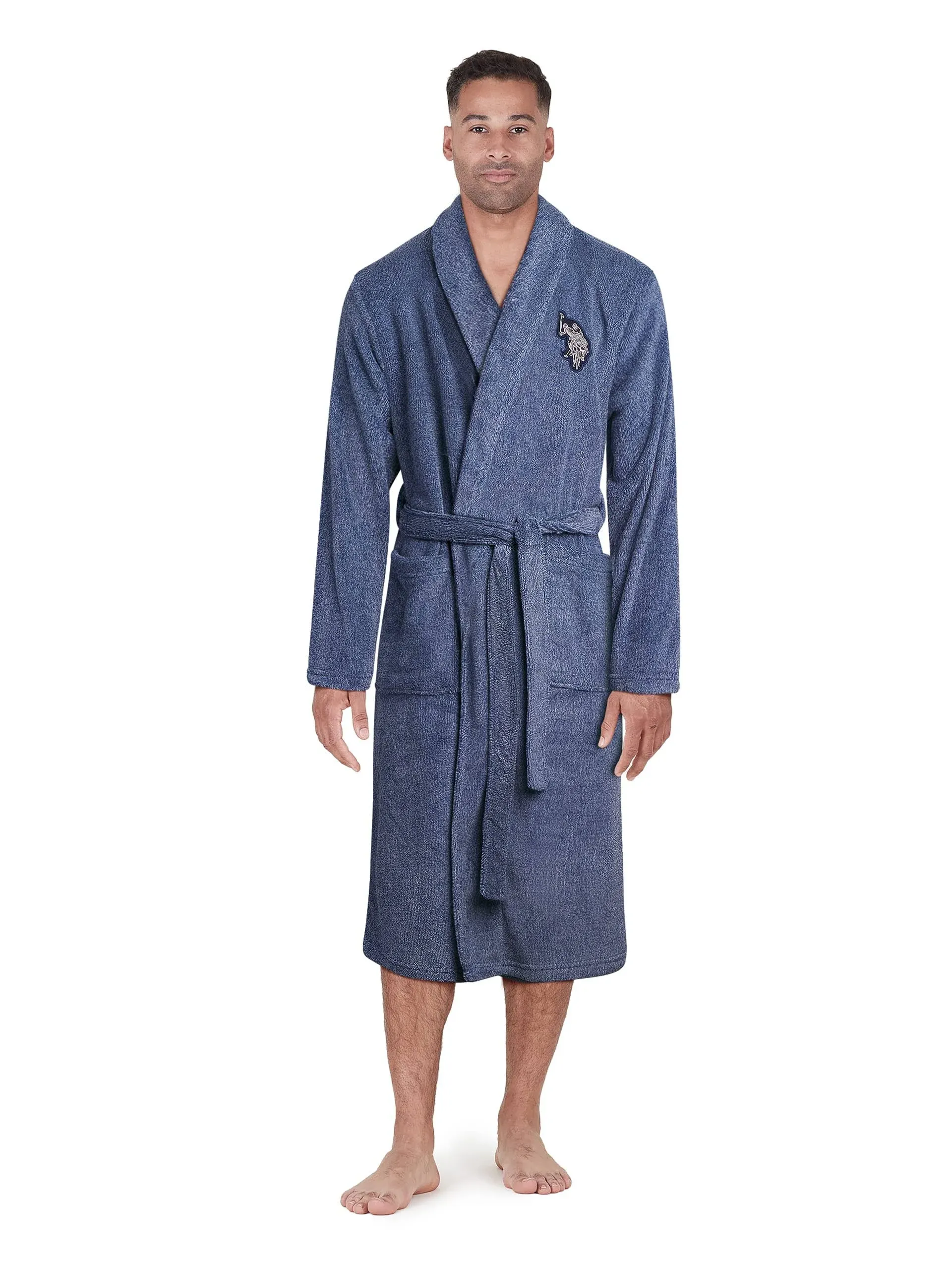 U.S. Polo Assn. Men’s Bathrobe – Plush Fleece Robe with Shawl Collar