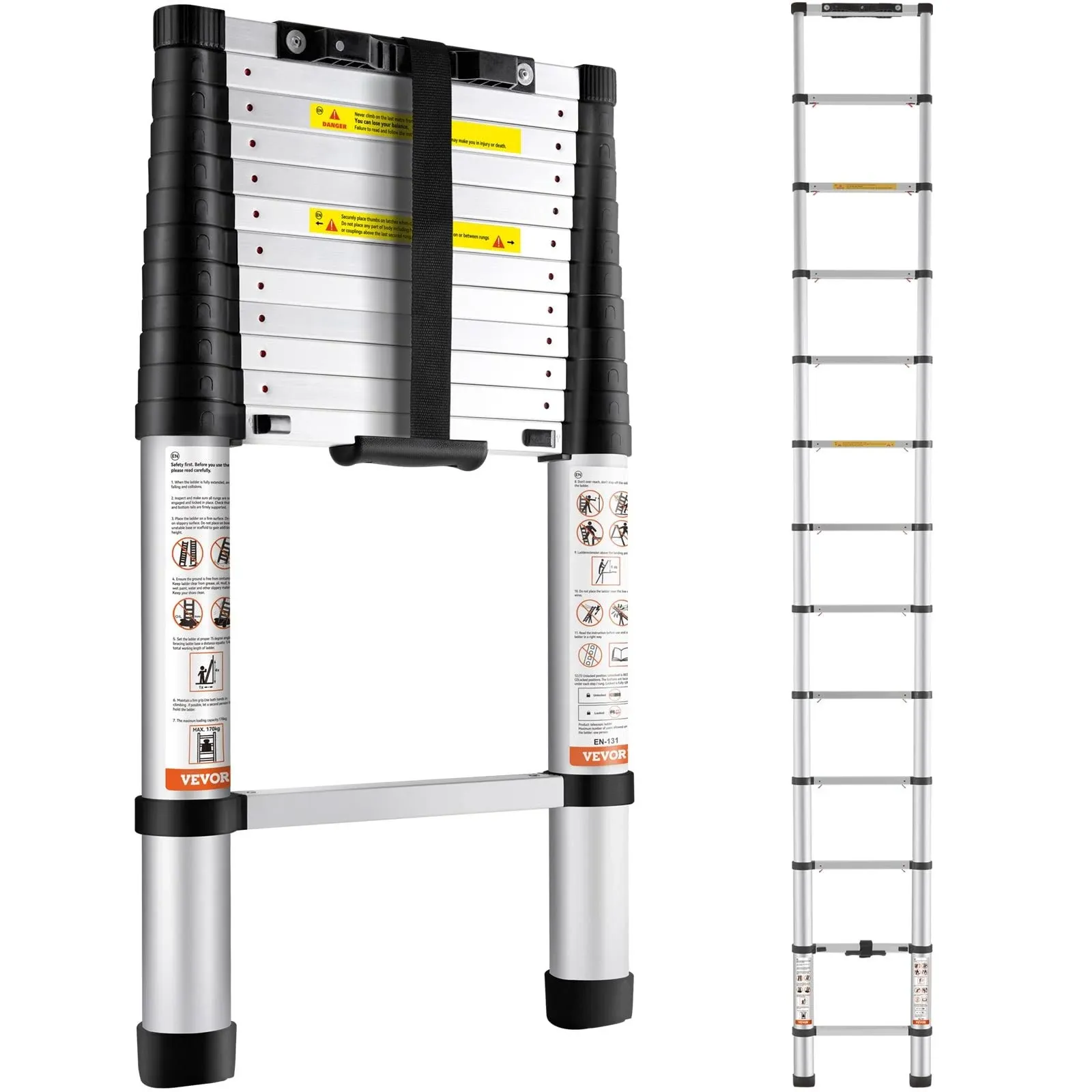 VEVOR Telescoping Ladder Aluminum Extension Step 12.5 ft Multi-purpose Portable