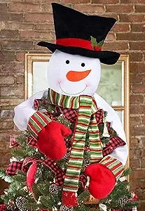 Christmas Tree Topper Snowman Hugger - Xmas Holiday Winter Wonderland Party Decoration Ornament Supplies