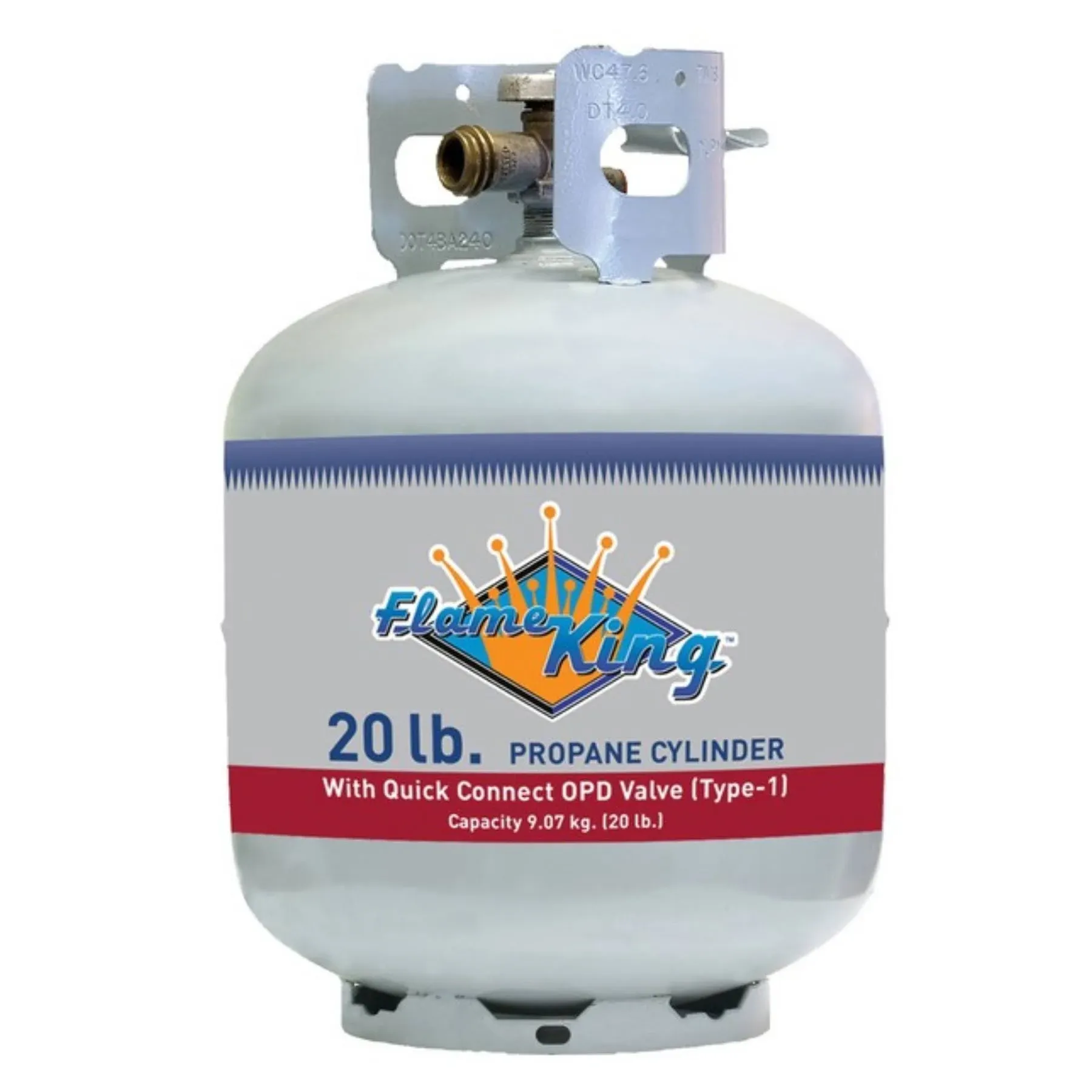 Flame King YSN201b 20 Pound Steel Propane Tank Cylinder with Type 1 Overflow Protection Device Valve, for Grills and BBQs, White