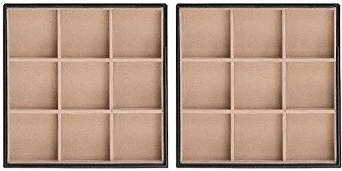 Jewelry Organizer Tray - Set of 2 - Stackable 18 Slots Square - 9 Slot x 2