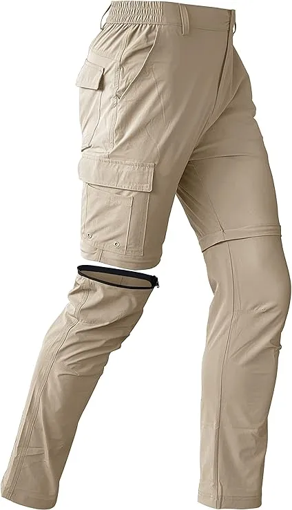 Mens Hiking Convertible Pants Waterproof Lightweight Quick Dry Zip Off Fishing T