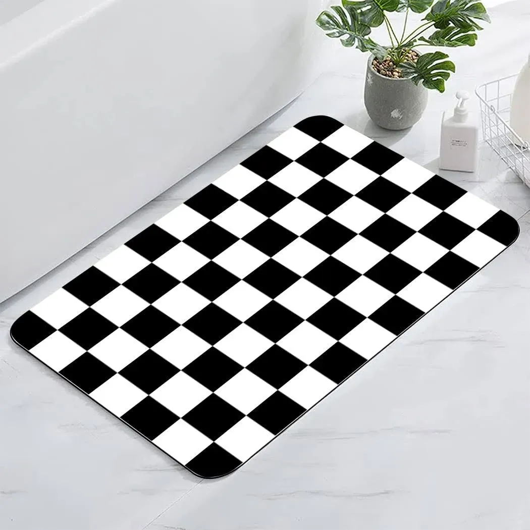 Classical Black and White Checkered Bath Mats for Bathroom Non-Slip Absorbent ..