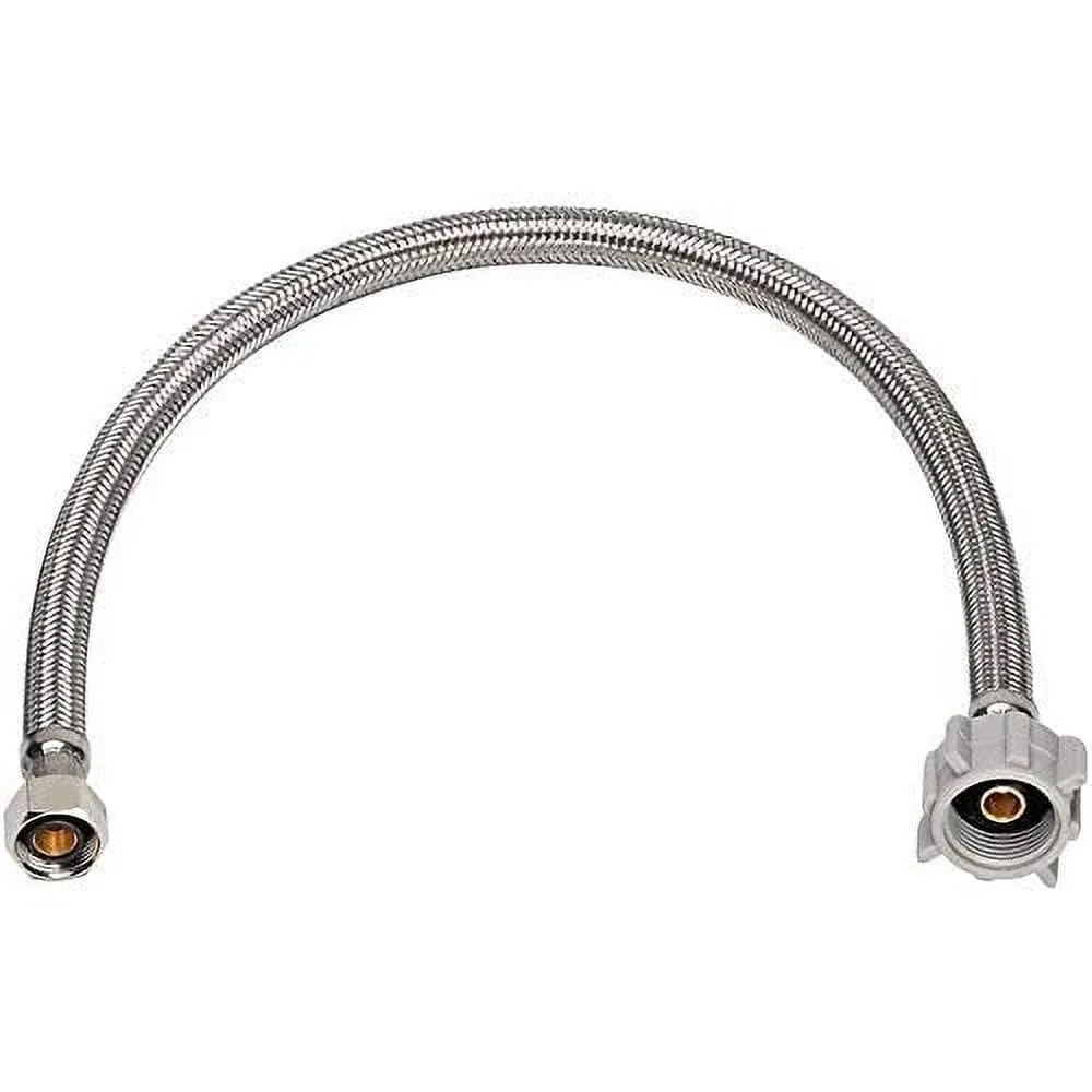 EZ-Fluid 16“ Toilet Water Supply Connector, Braided Stainless Steel - 3/8“ Female Compression Thread x 7/8” Female Ballcock Thread 16-Inch Toilet Water Connectors Hose (1-PACK)