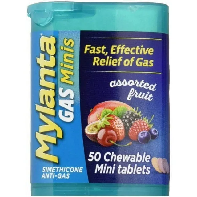 Mylanta Anti-Gas Simethicone Chewable Mini Tablets Assorted Fruit 50 Ct 2 Pack