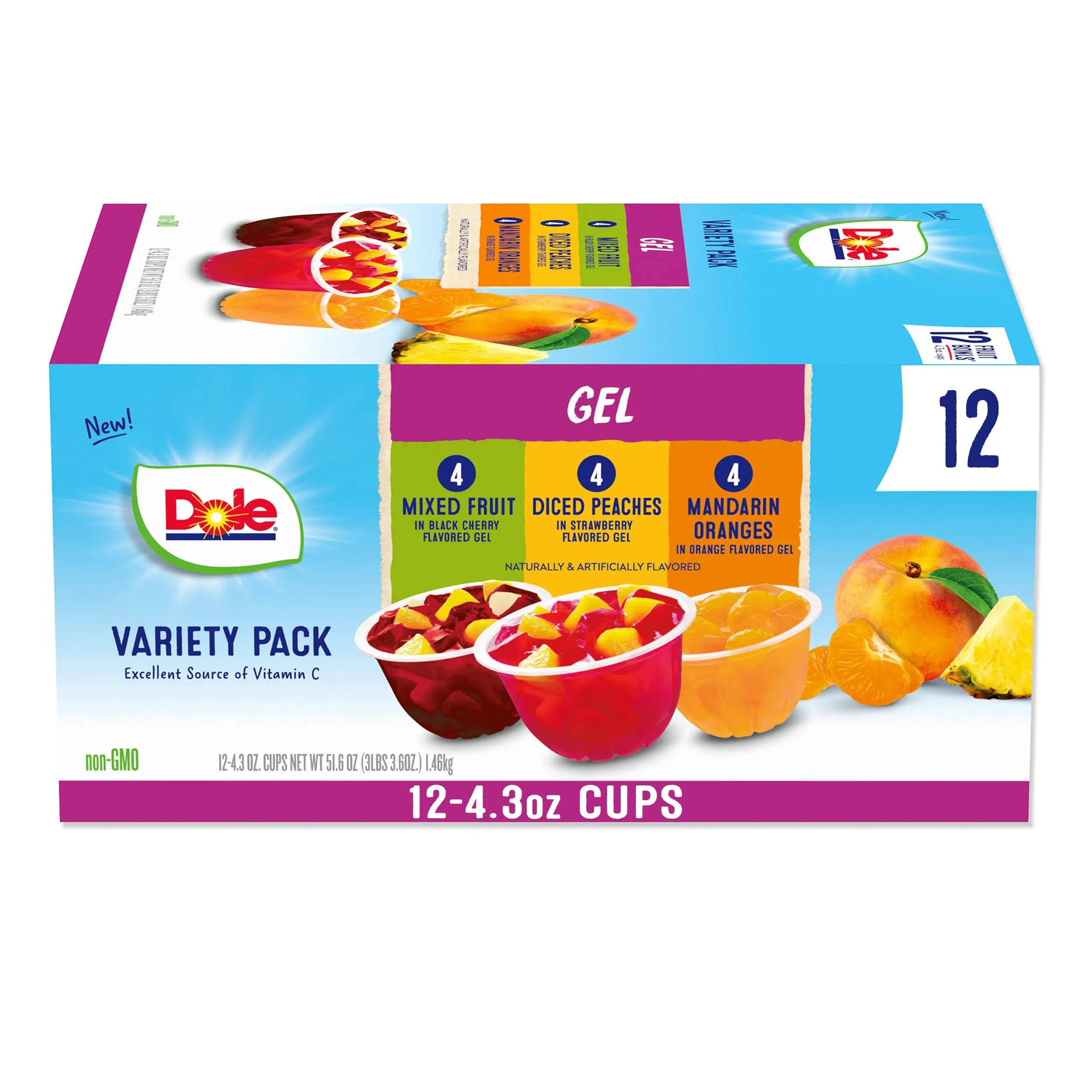 Dole Fruit Bowls in Gel: Peaches, Mandarin Oranges, &amp; Mixed Fruit,12 Cups