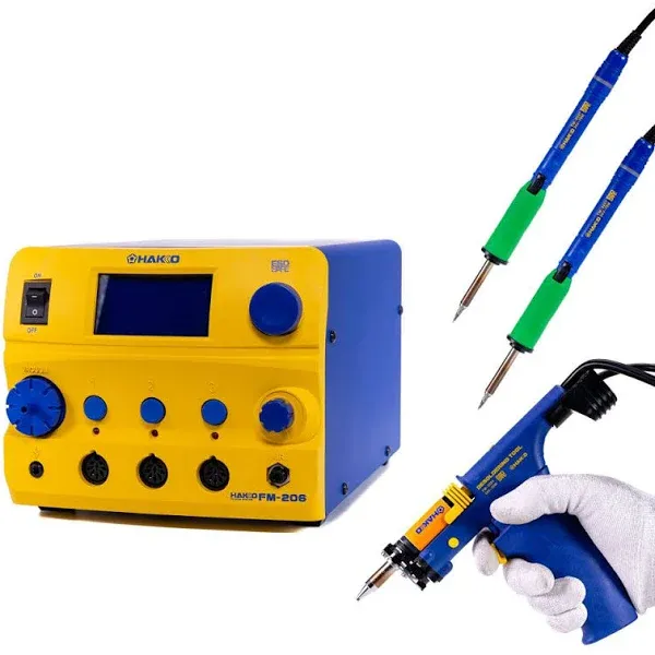 Hakko - FM206-DSS - HAKKO 3-Port Rework Station: 3 Channel, 410 W, Desoldering Gun/Soldering Iron, Complete Station