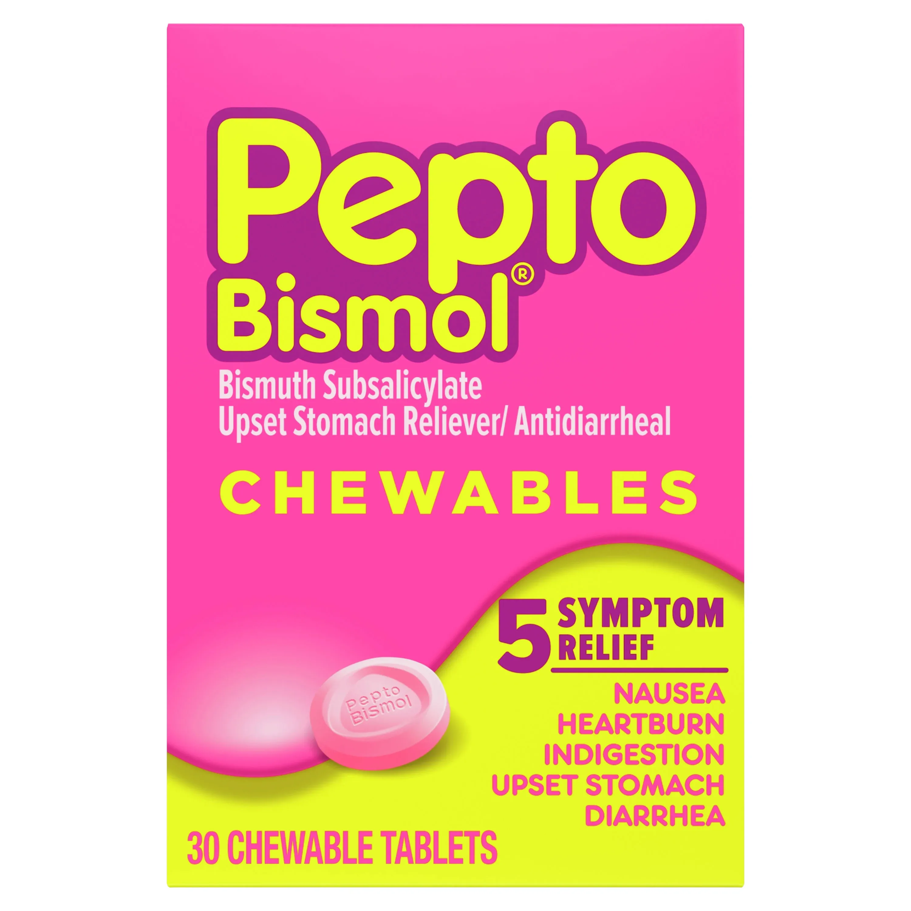 Pepto Bismol Upset Stomach Reliever/Antidiarrheal, Chewable Tablets - 30 tablets