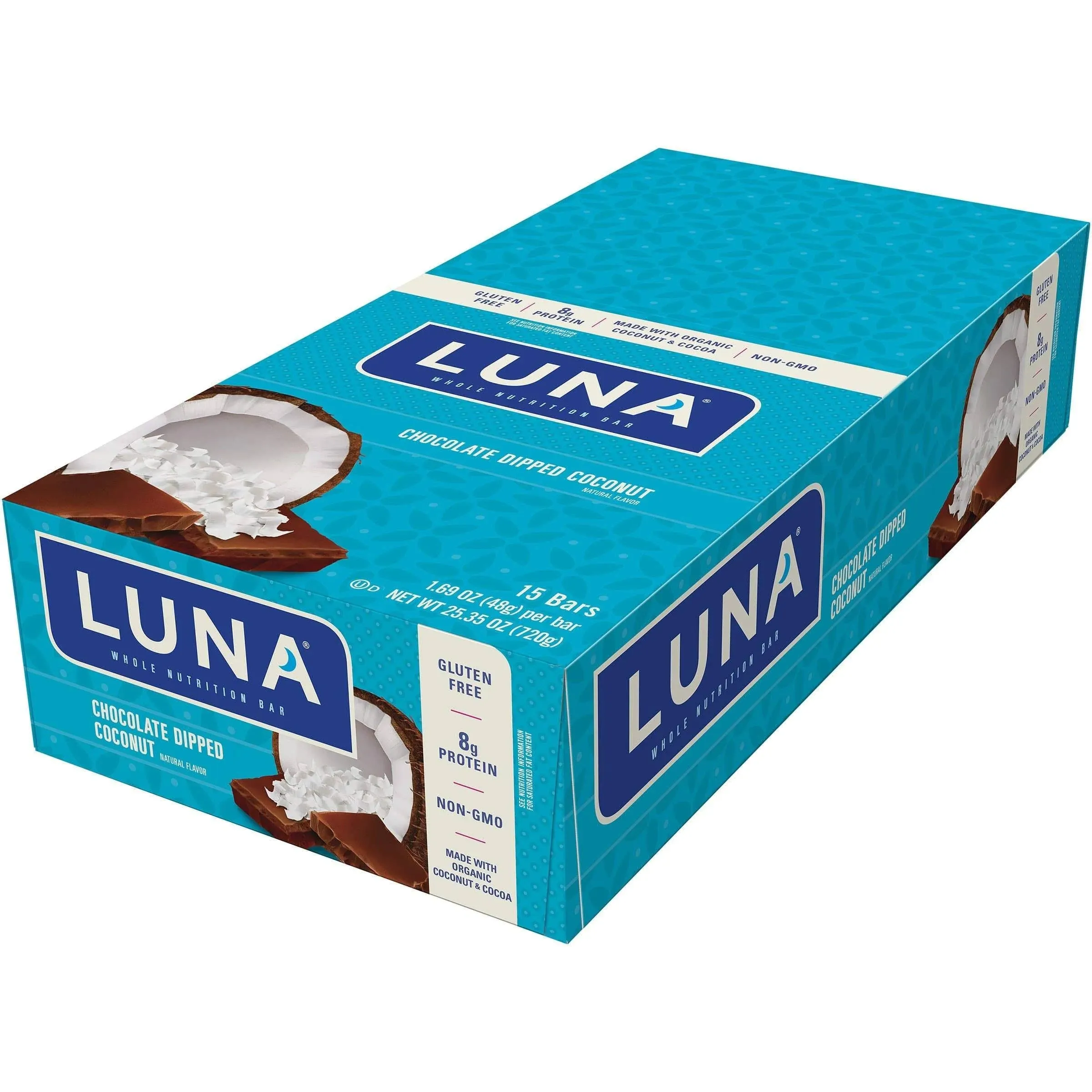 Luna Nutrition Bar, Chocolate Dipped Coconut - 15 pack, 1.69 oz bars