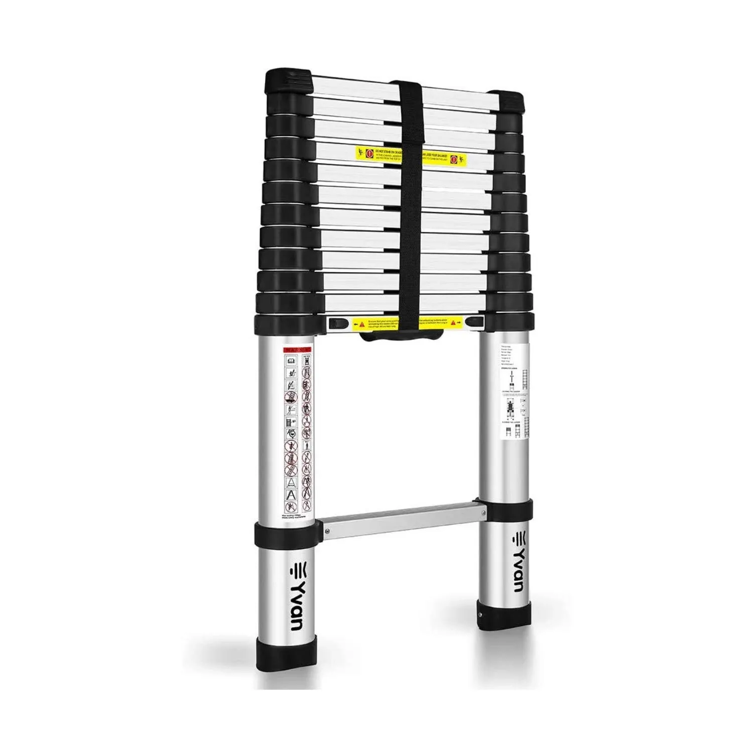 Yvan ‎TL-S180001 Telescoping Ladder,12.5 ft One Button Retraction Aluminum Telescopic Extension Extendable Ladder