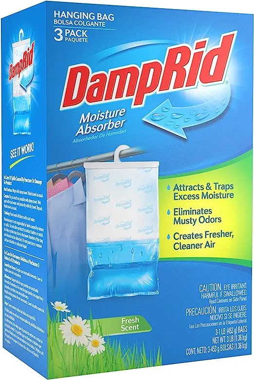 DampRid Hanging Bag, Moisture Absorber, 1 box of 3 bag (16 oz. each bag.), Blue