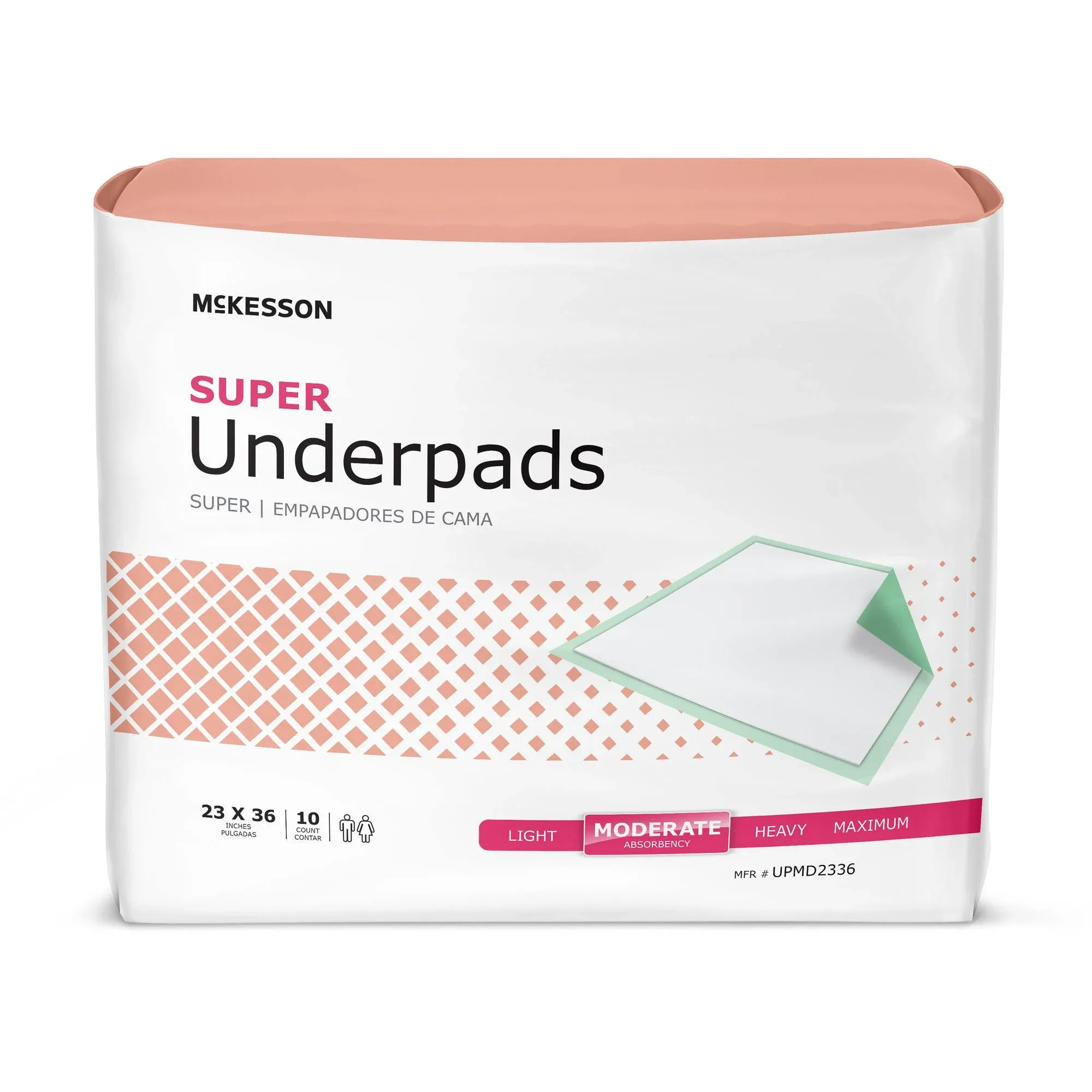 McKesson Super Underpads, Incontinence Bed Pads, Moderate Absorbency, 23 in x 36 in, 10 Count