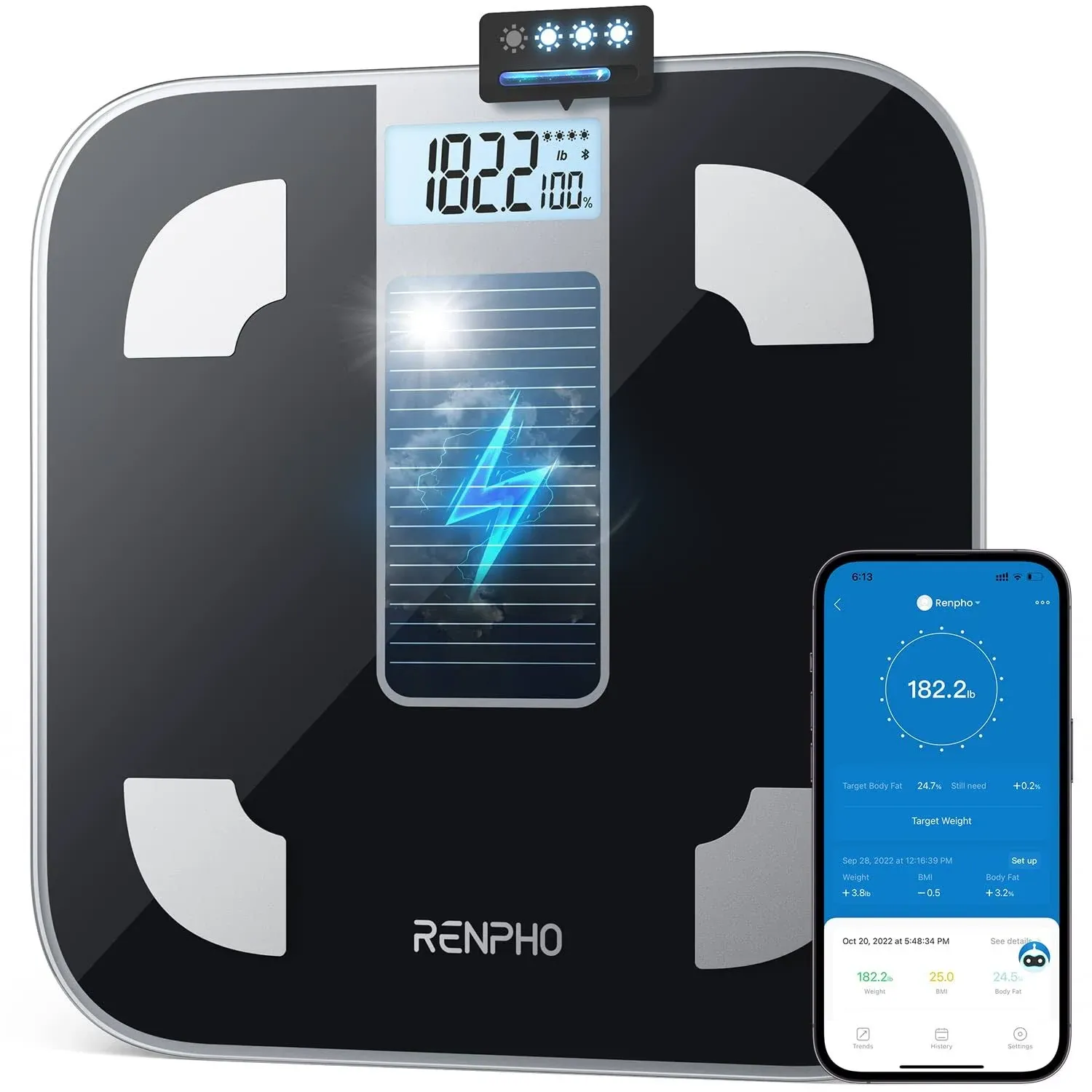 RENPHO Smart Scale for Body Weight, Digital Bathroom Scale BMI Weighing Bluetooth Body Fat Scale, Body Composition Monitor Health Analyzer with Smartphone App, 400 lbs - Black Elis 1