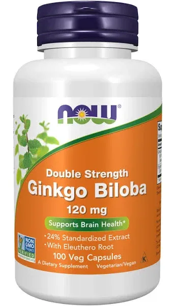 NOW Supplements, Ginkgo Biloba 120 mg, Double Strength, Non-GMO Project Verified, 200 Veg Capsules