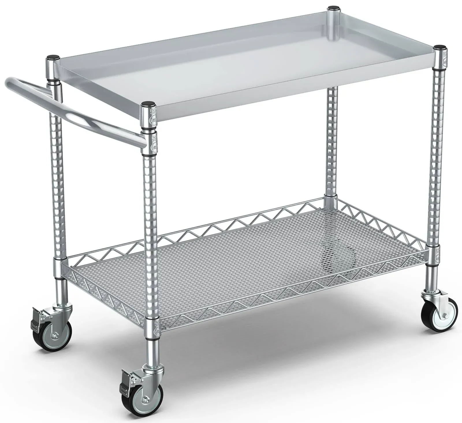 Leteuke 2 Tier Utility Cart with Wheels NSF Certified 900LBS Capacity Heavy Duty Rolling Utility Carts with Handle Bar