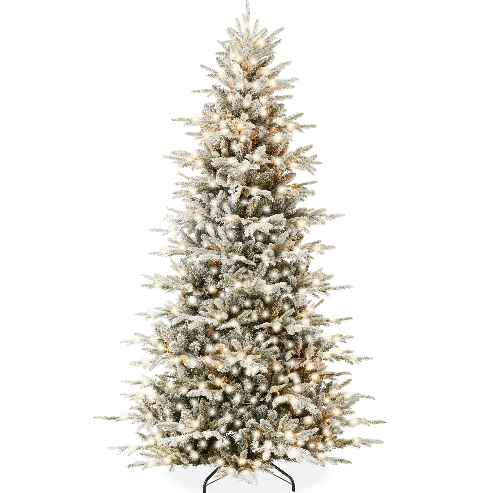 Best Choice Products Árbol de Navidad de Abeto Noble Artificial Flocado Preiluminado de 4,5 Pies con 750 Puntas de Ramas, 150 Luces LED