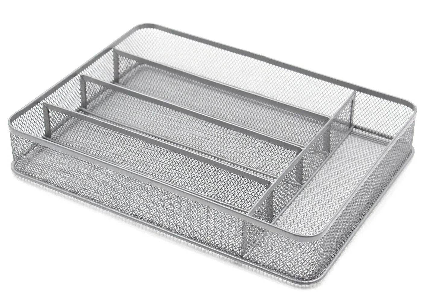 Esylife 5 Compartment Mesh Kitchen Cutlery Silverware Utensil Storage - Silver