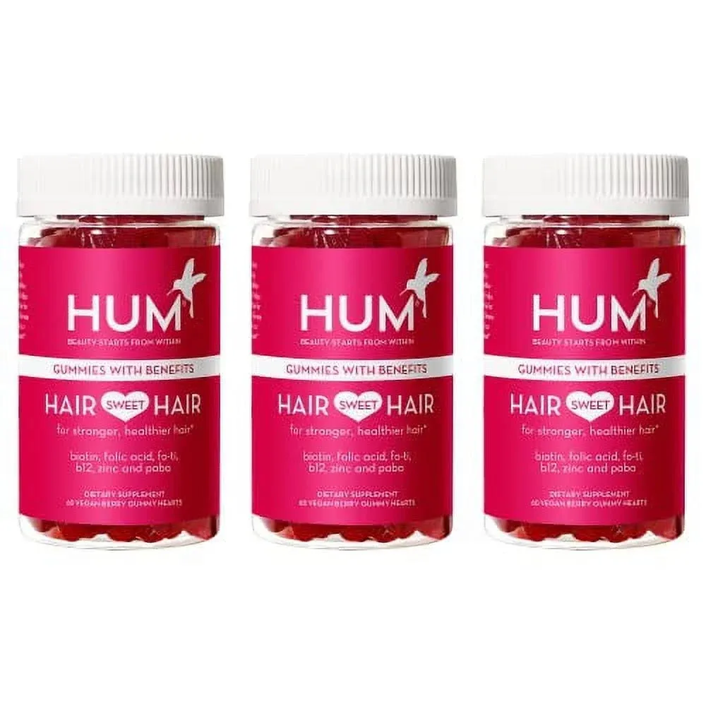 HUM Hair Strong - Daily Gummies with Biotin to Combat Hair Loss & Thinning - Fo Ti, Folic Acid, Zinc, Vitamin B12 & PABA to Support Healthy Hair, Skin and Nails (90-Day Supply)