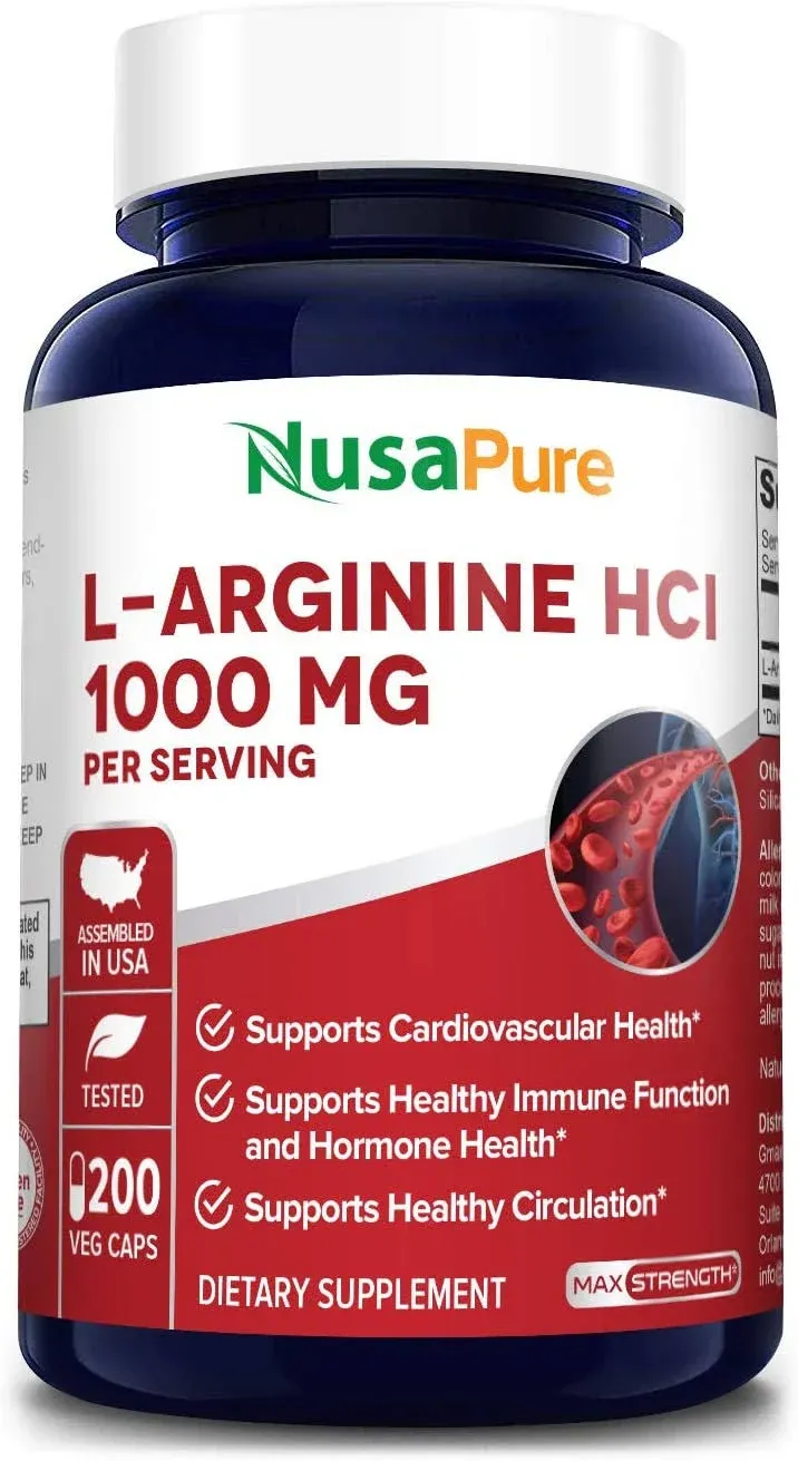 L-Arginine 1000 mg 200 Veggie Capsules (Non-GMO Vegetarian & Gluten Free)