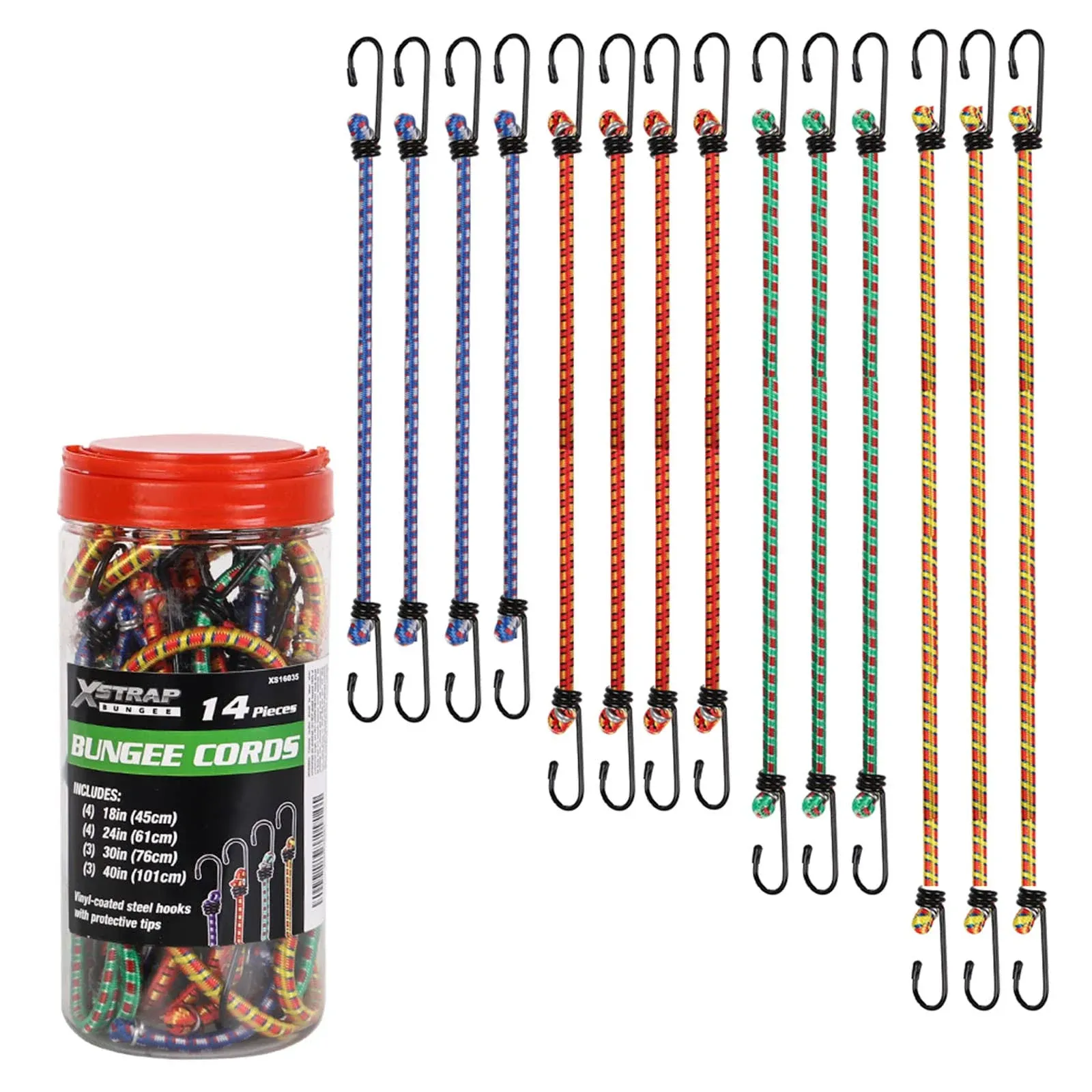 14 Pieces Standard Bungee Kit - Includes 18”, 24”, 30”, 40” Bungee Cords with...