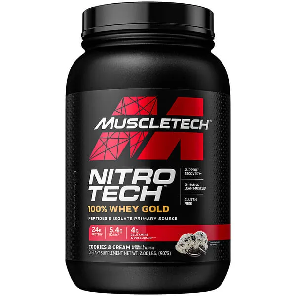 Whey Protein Powder - MuscleTech Nitro-Tech Whey Gold Protein Powder - Whey Protein Isolate Smoothie Mix - Protein Powder for Women & Men - Cookies and Cream, 2 lb (28 Servings) - package may varyWhey Protein Powder - MuscleTech Nitro-Tech Whey…