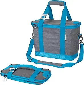 CleverMade Tahoe Collapsible Cooler Bag, 30 Can - Structured, Leakproof Coolers for Travel with Shoulder Strap & Bottle Opener - Soft-Sided, Insulated Camping Cooler: Grey/Blue