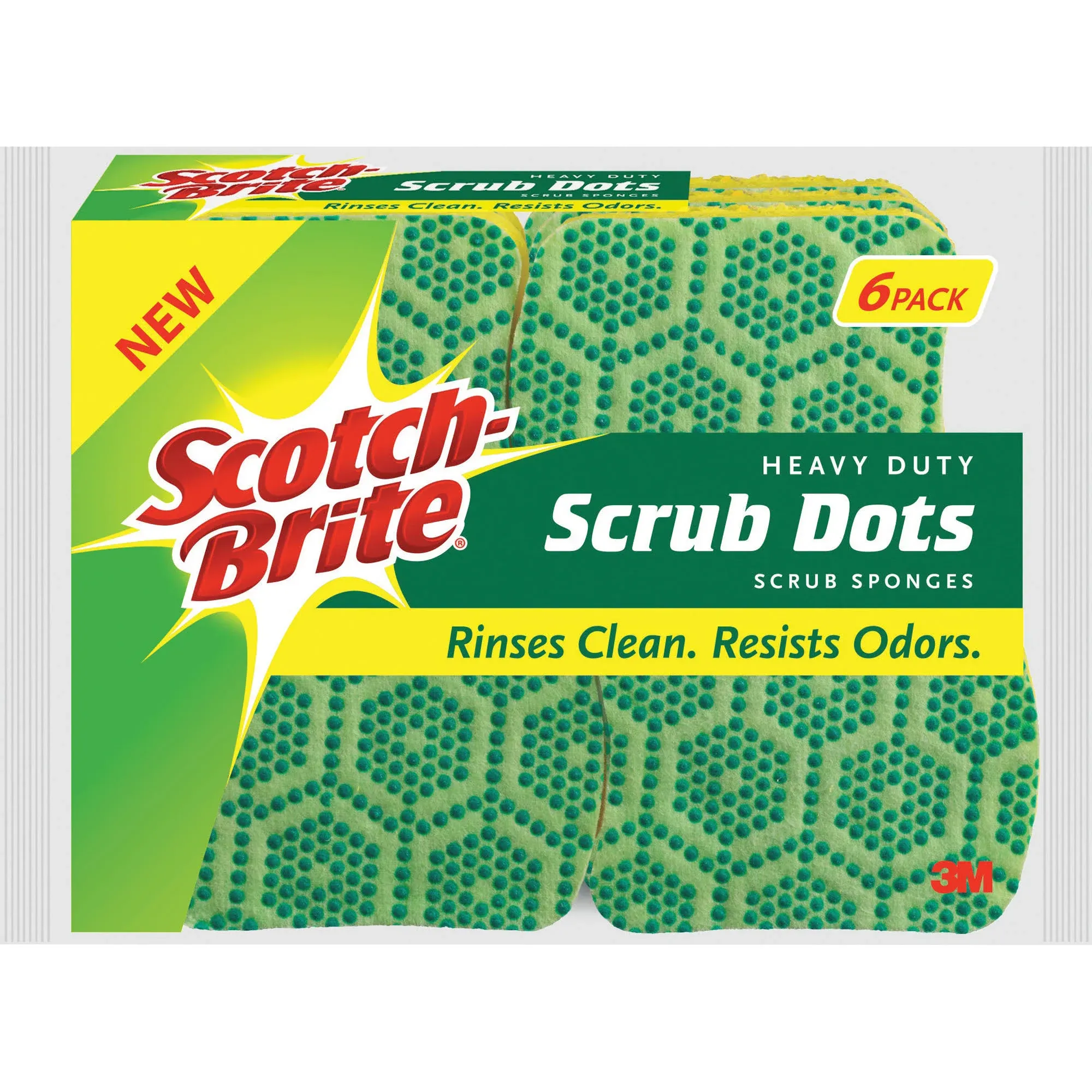 Scotch-Brite Scrub Dots Heavy Duty Sponge, Powerful Scrubbing, Rinses Clean, For Washing Dishes and Cleaning Kitchen, 6 Scrub Sponges